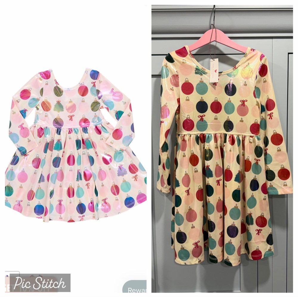 Pink Chicken Lamé Steph dress Christmas ornaments — size 7Y